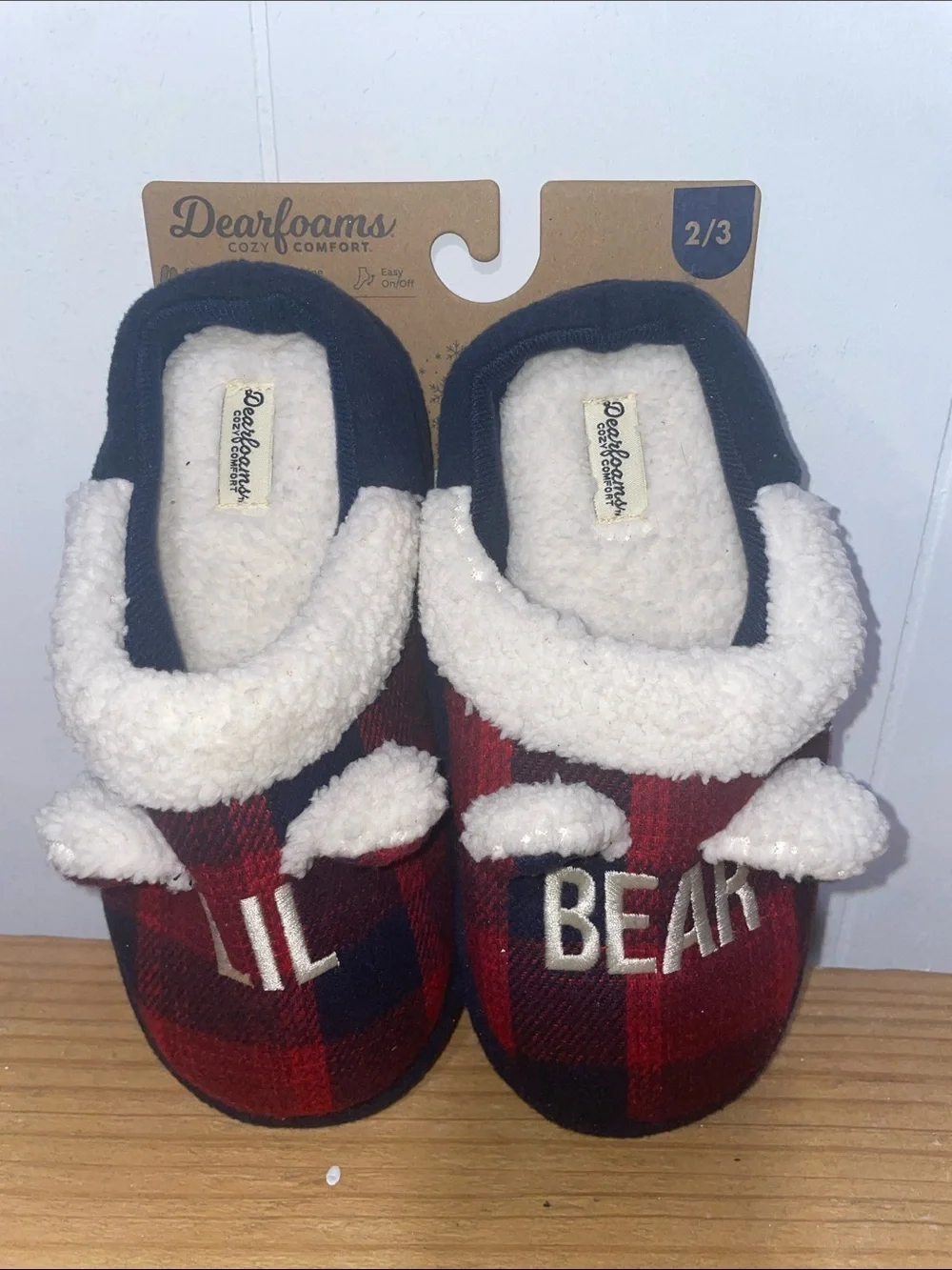 dearfoams Red & Black Plaid 'Lil Bear' Sherpa Clog Slippers